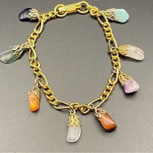 Gemstone Pebble Nugget Charm Bracelet Semi Precious Polished Stones